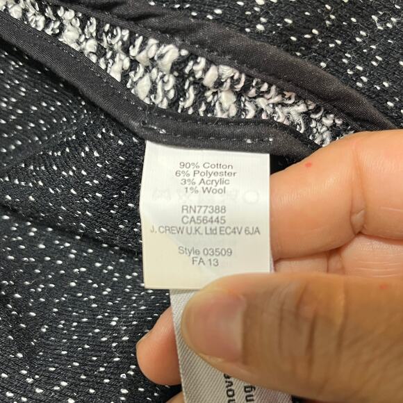 J.Crew Women's Boucle Tweed Cardigan Blazer Black White Size Large Hook & Eye - Picture 4 of 7